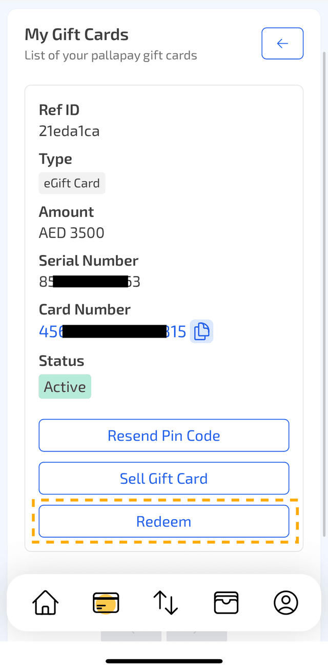 Gift cards page Pallapay