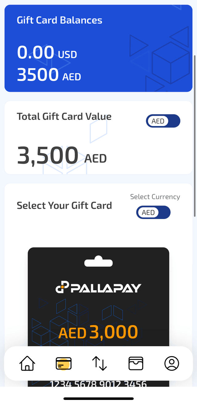 Pallapay gift card dashboard