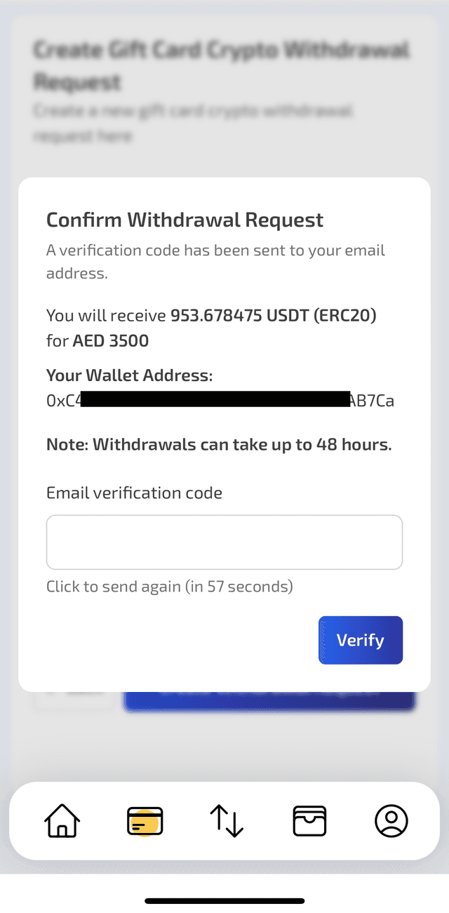 Final step of create pallapay crypto withdrawal in application
