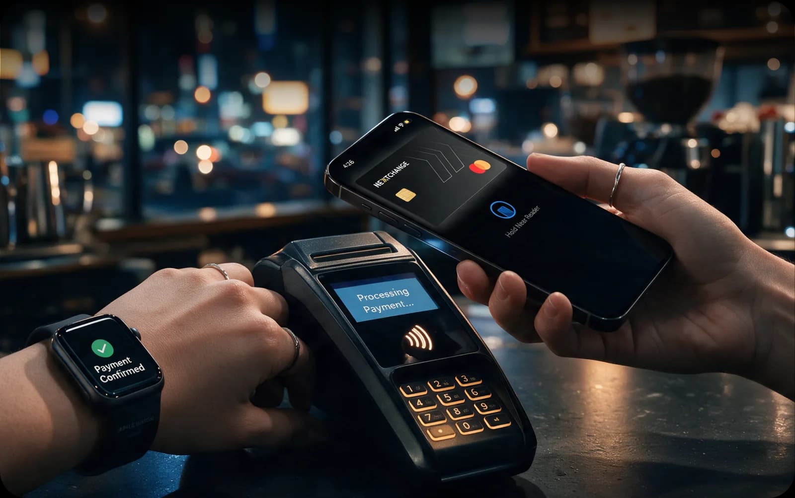 Apple Pay'deki kripto kartla iPhone ve Apple Watch kullanılarak terminalde ödeme yapılması