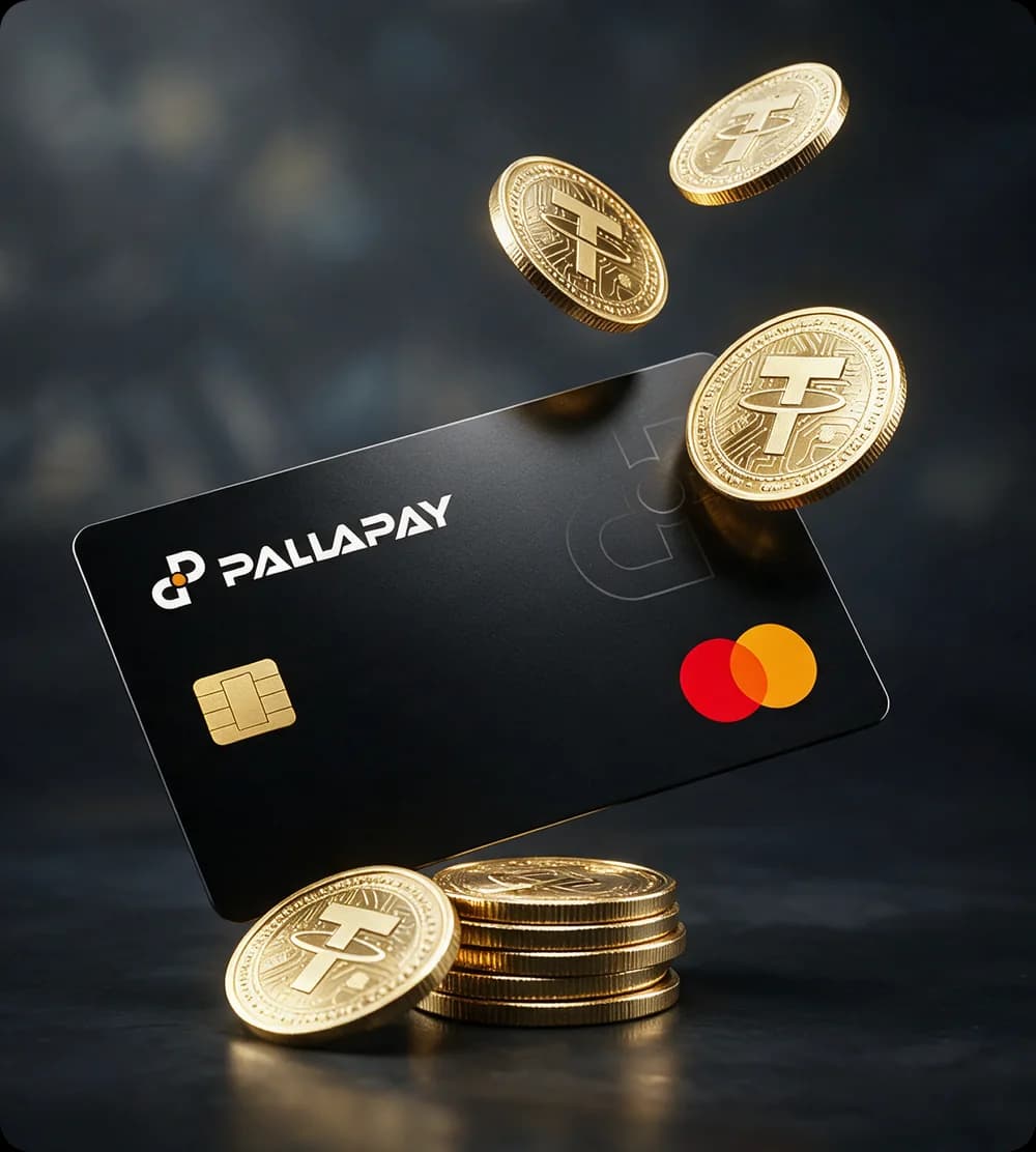 Düşen altın USDT paralarıyla çevrili Pallapay kripto kart