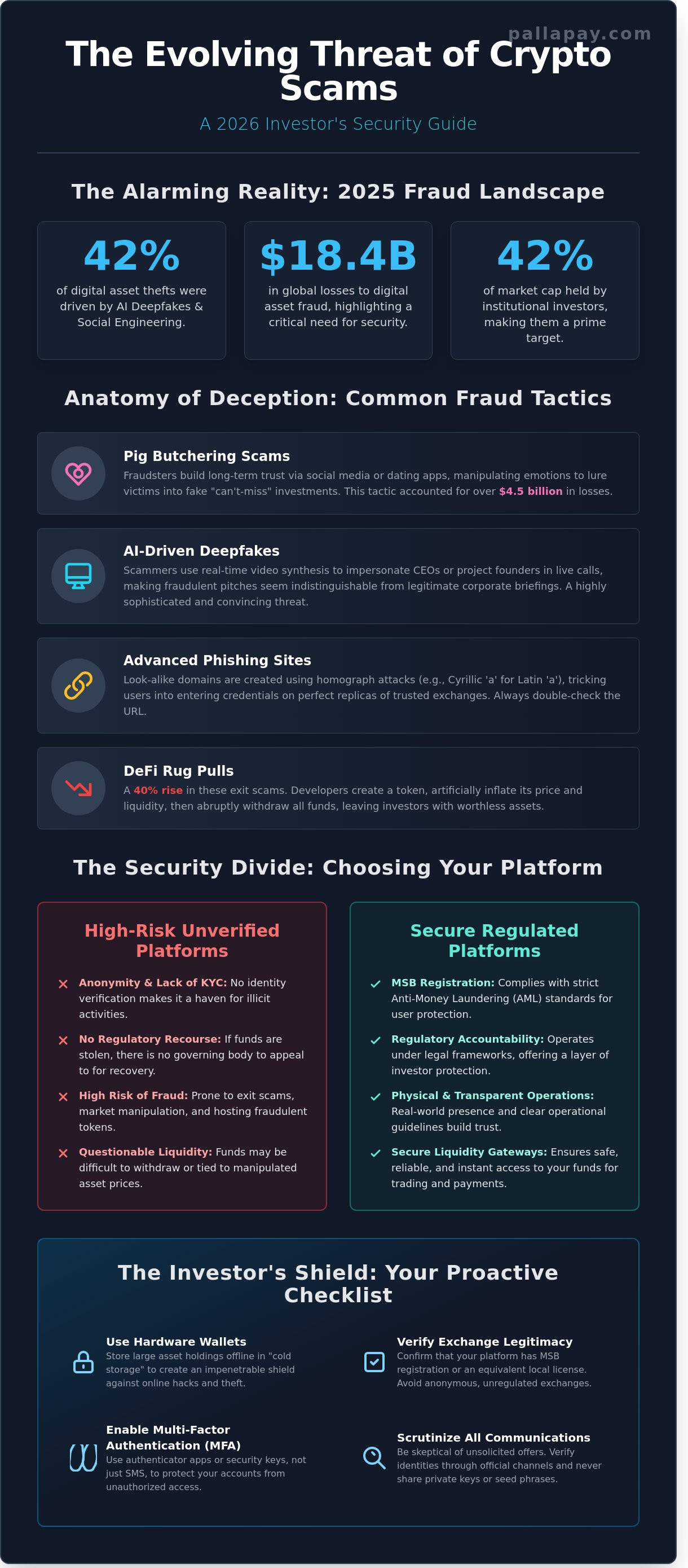 Cryptocurrency Scams in 2026: How to Detect and Prevent Digital Asset Fraud - Infographic