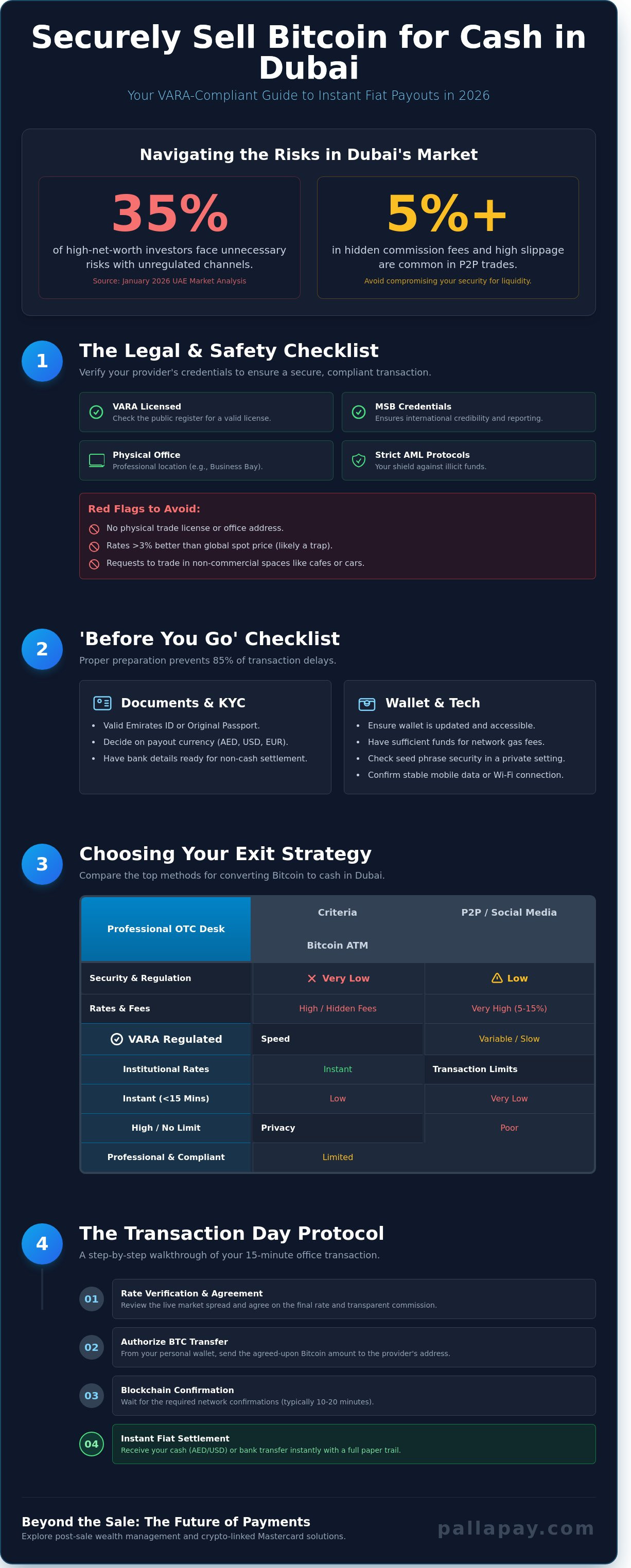 The 2026 Checklist for Selling Bitcoin for Cash in Dubai: A Secure Guide - Infographic