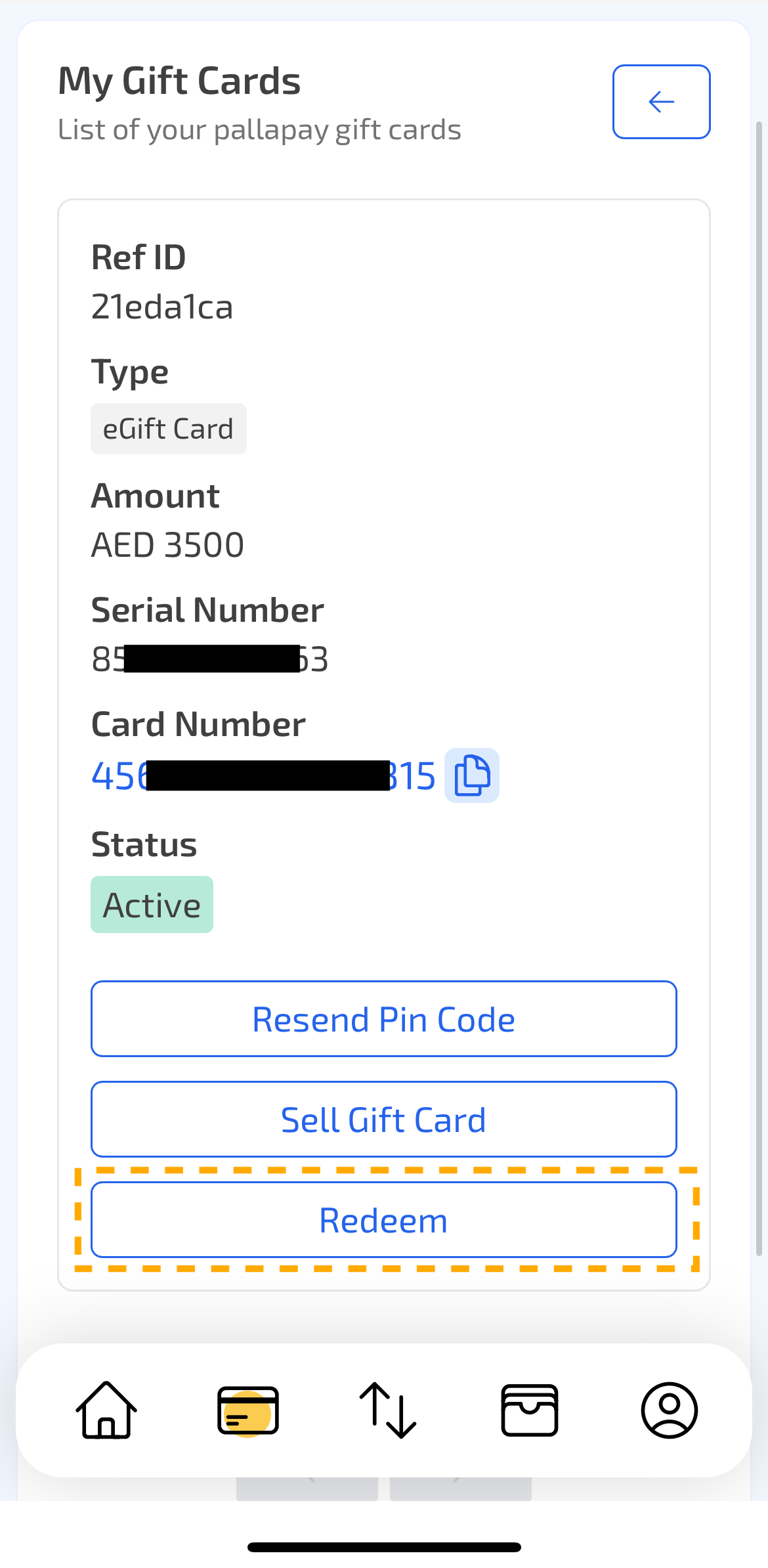 Gift cards page Pallapay