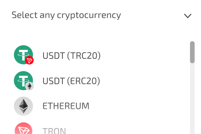 Multiple cryptocurrencies to select